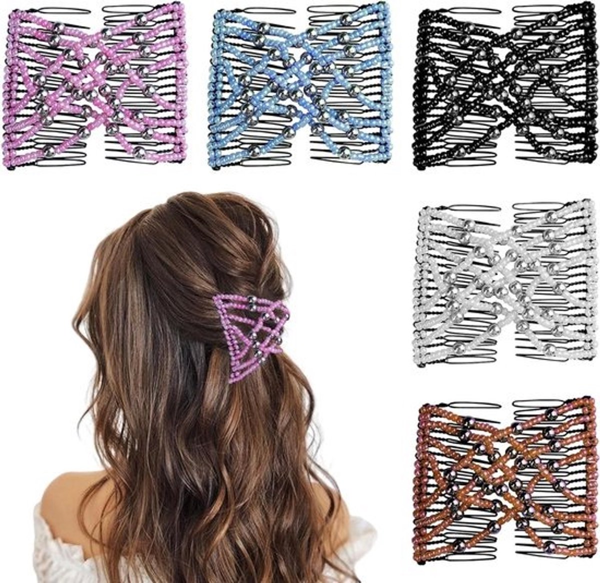 Haarkam Set - Haarclip Broodjesmaker - Haar Stylen - Rekbaar Dubbel Ontwerp - 5 stuks - Multicolor