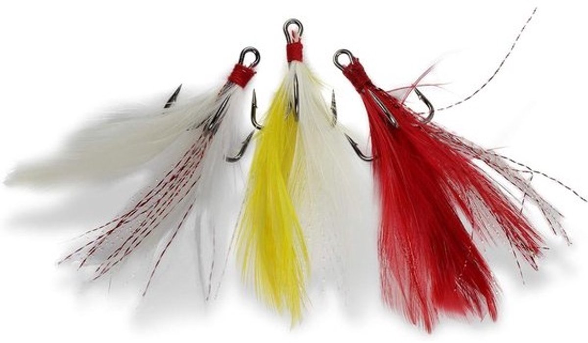 Drillingshaken met Veren - Driplet Haken - Roofvissen - Aas Versterkend - 12 Stuks - Multicolor