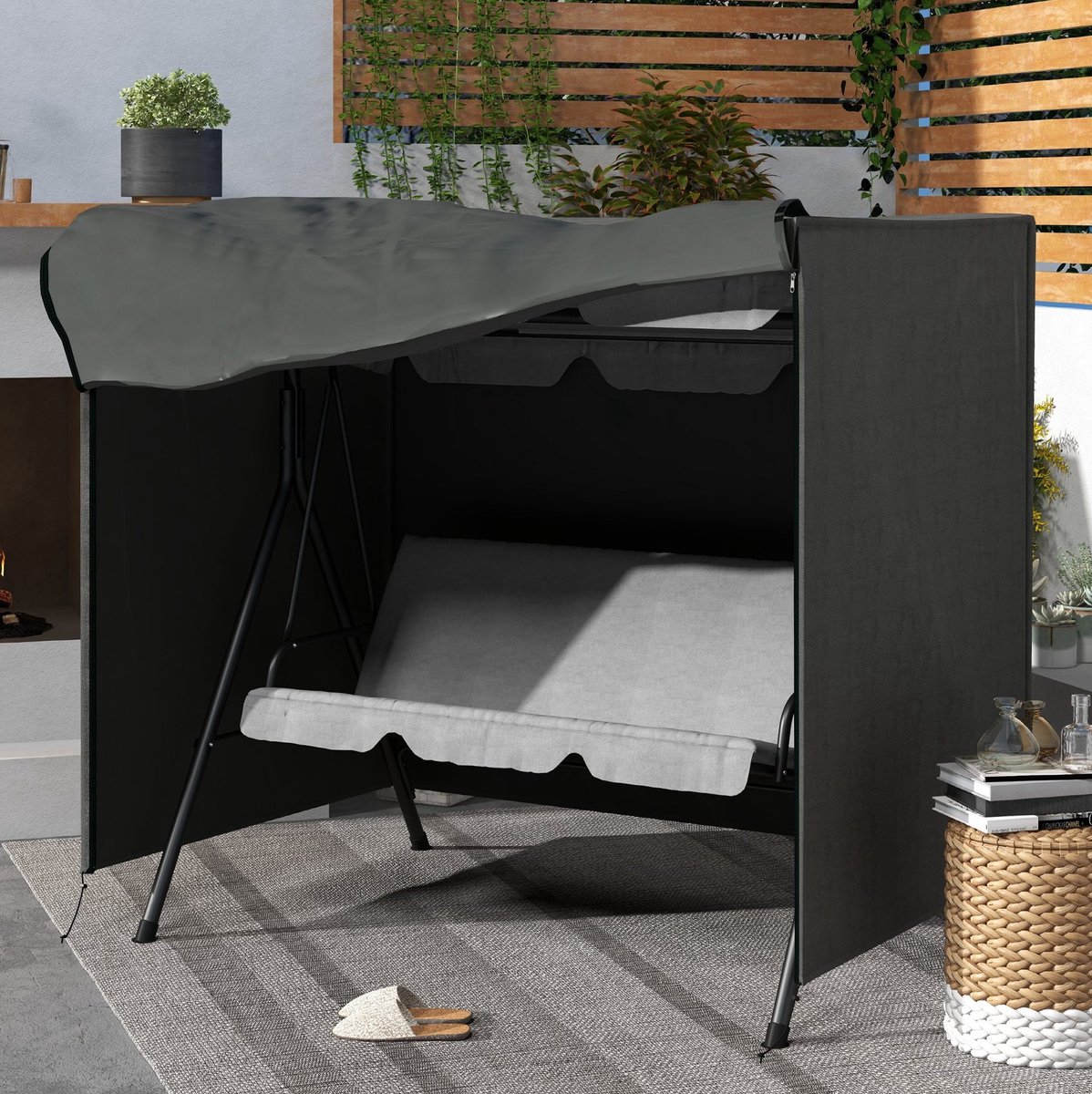 REDOM - Schommelbankhoes - 3-zits - Ritssluiting - UV-bescherming - Outdoor - Oxford stof en polyester - Donkergrijs - 177 x 114 x 152 cm