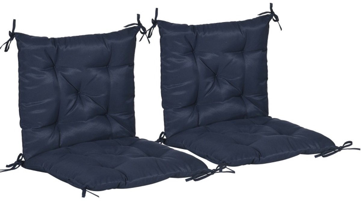 MODFU - Tuinstoelkussen - 2-Delig - Met Bindbanden - Donkerblauw - Polyester - 98 X 50 X 8 Cm