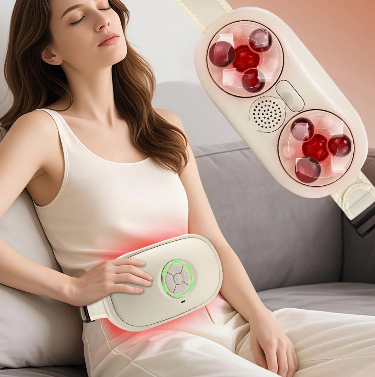 MODFU-Buikmassageapparaat-Massageband-Warmtefunctie-3 Intensiteitsstanden-Antiek Wit-ABS