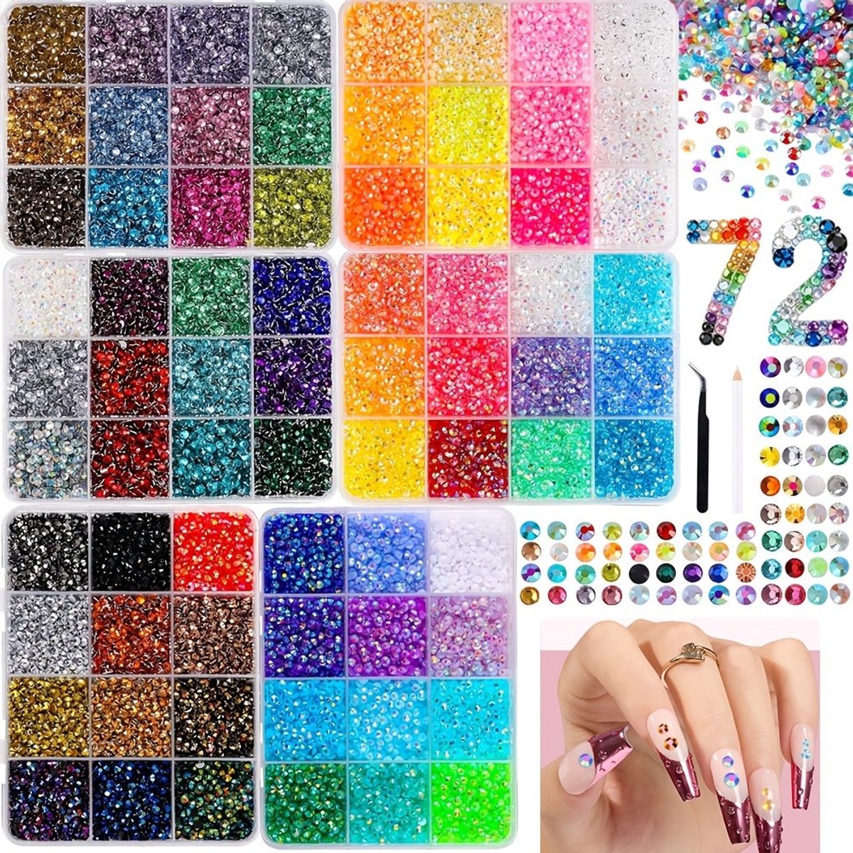 Currero Bedazzle Kit - Bedazzling - Plakstenen - Strass Steentjes - DIY Versieren - 72 Kleuren - Met Pincet En Applicator - 3mm