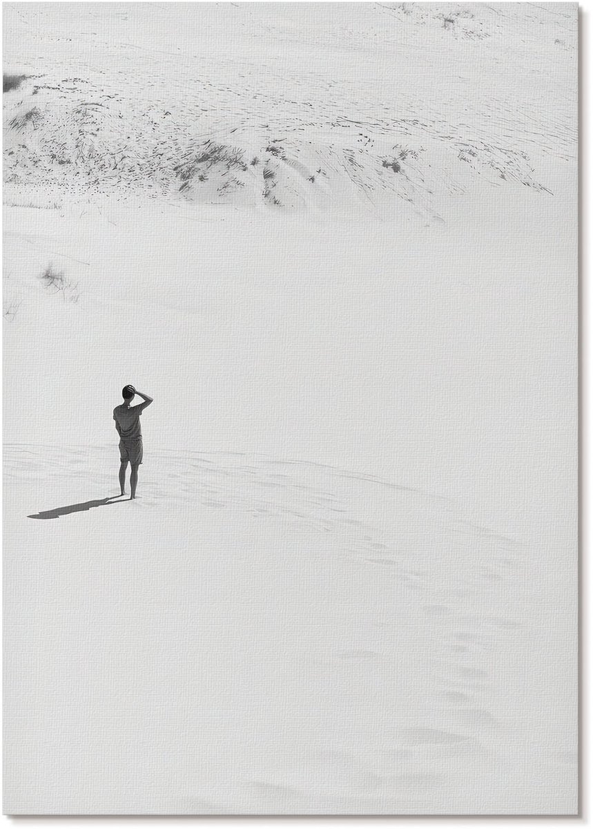 Tulup Polycanvas Wandposter - Man Op Het Zand, Fotografie - A4 - Wit Wanddecoratie - Rechthoek - Canvasposter - Woonkamer, Slaapkamer, Kantoor - Minimalist