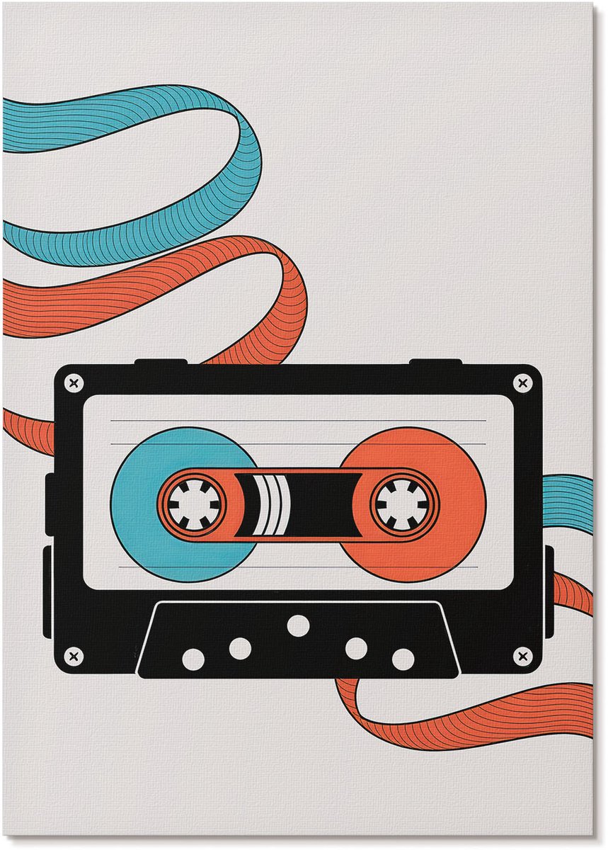 Tulup Polycanvas Poster - Retro Cassette, Illustratie - A4 - Oranje Motief - Rechthoek - Muurdecoratie - Woonkamer, Slaapkamer, Kantoor - Retro