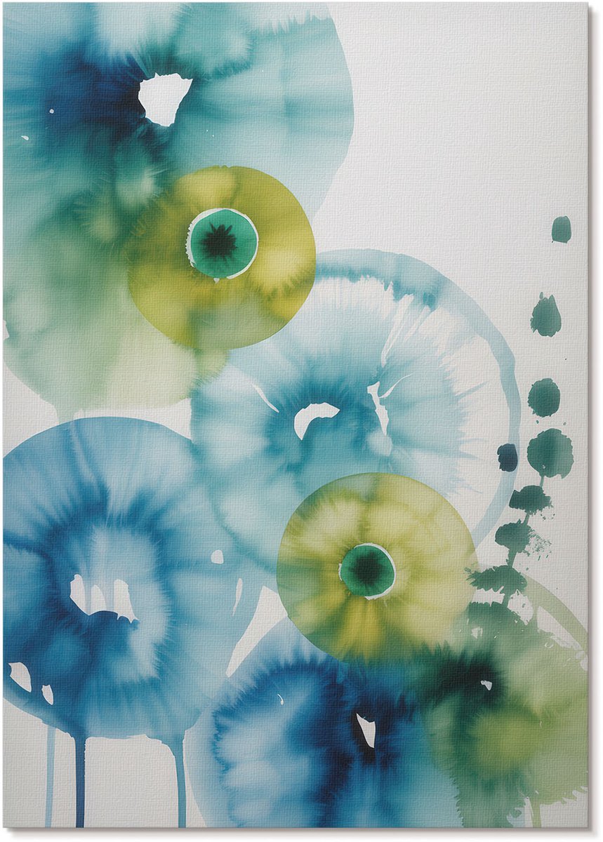 Tulup Polycanvas Wandposter - Kleurrijke Vlekken, Waterverf - A4 - Blauw Design - Rechthoek - Interieurdecoratie - Woonkamer, Slaapkamer, Kantoor - Expressief