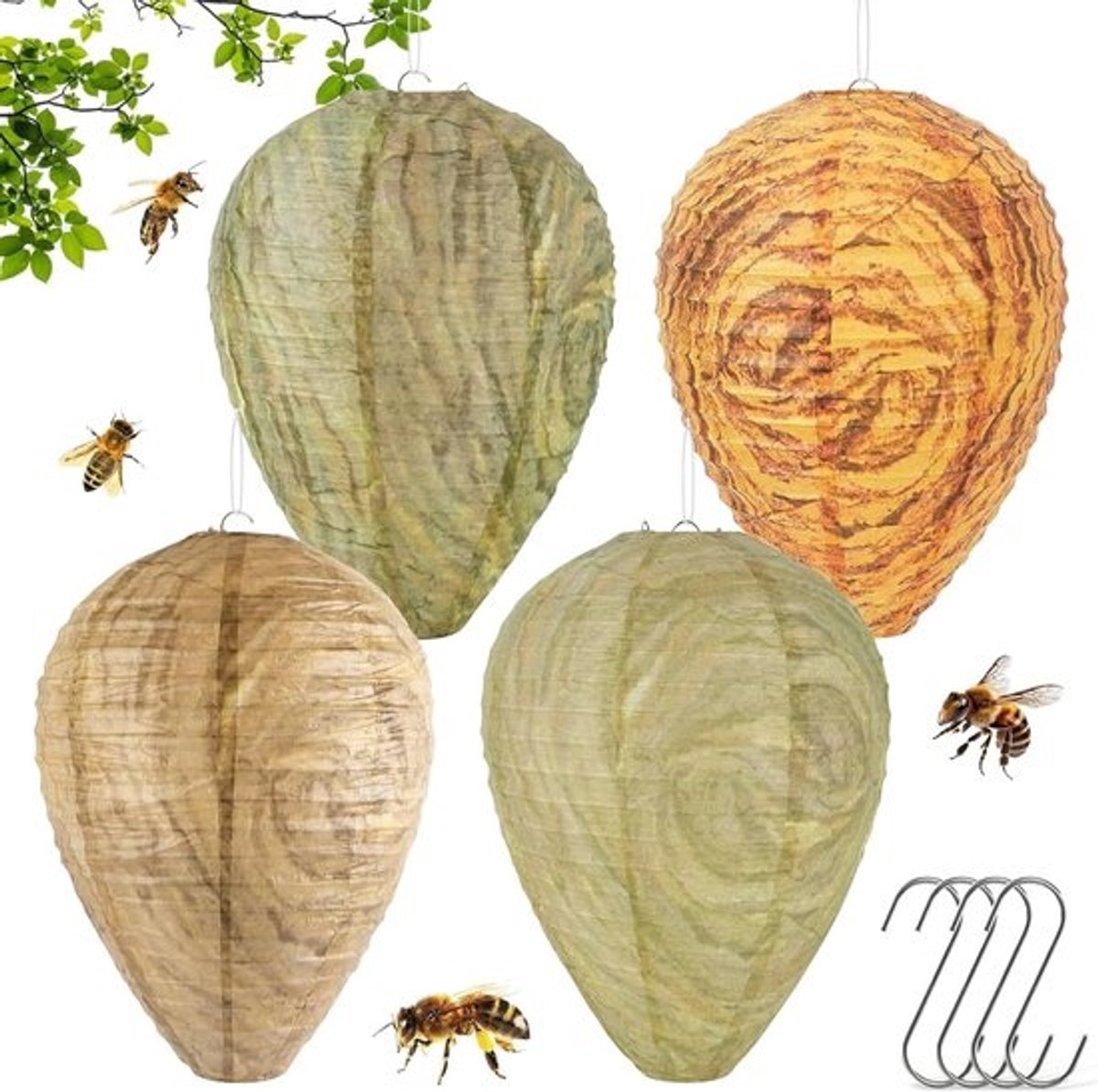 Wespennest Dummy - Horzelnest Imitatie - Tuin Beschermen - Weerbestendig Vochtwerend - 4 Stuks