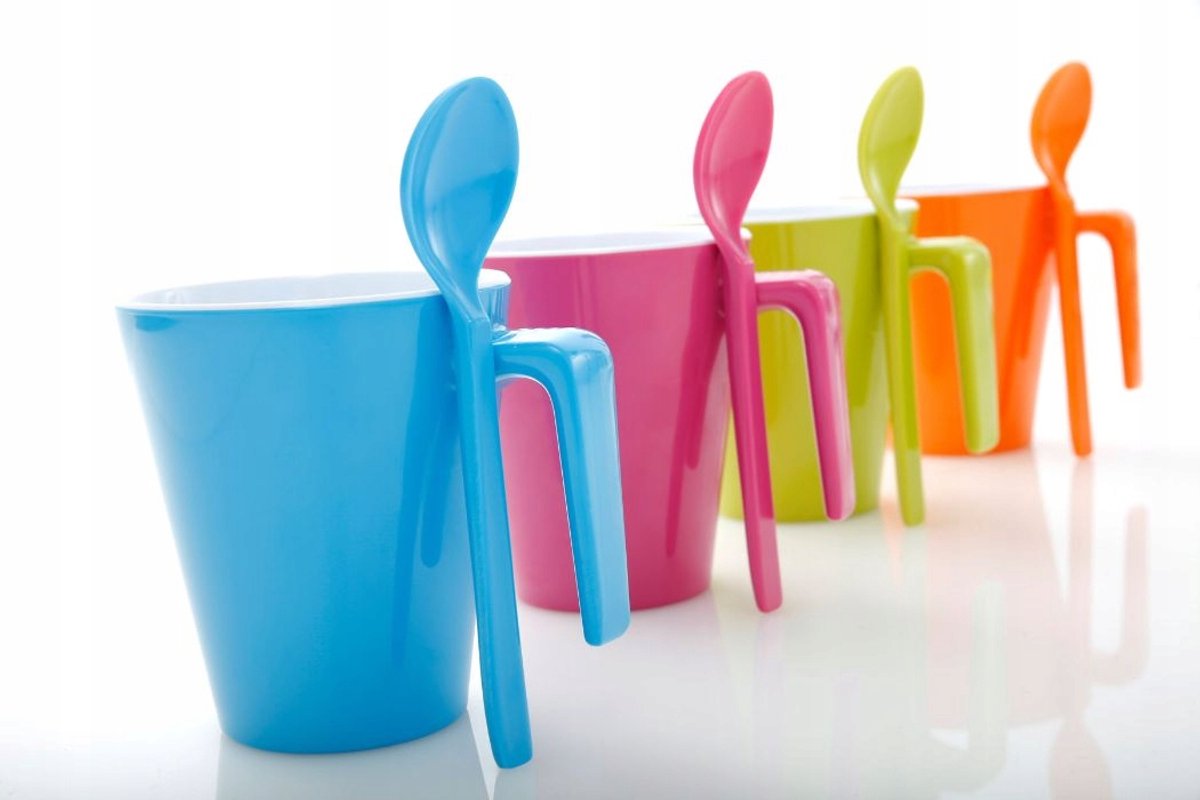 Merkloos Melamine Mok met Lepel - 300ml - Mix Kleuren