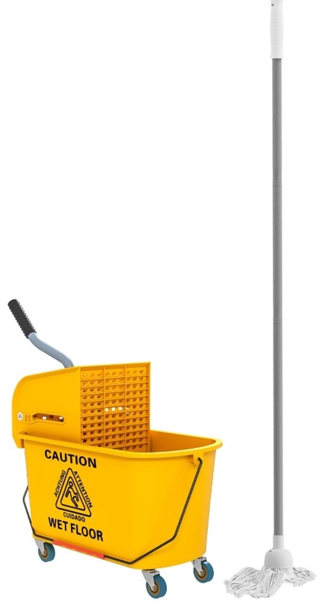 MODFU-Reinigingswagen-20L-Met Pers-Mop-4 Wielen-Geel-Kunststof