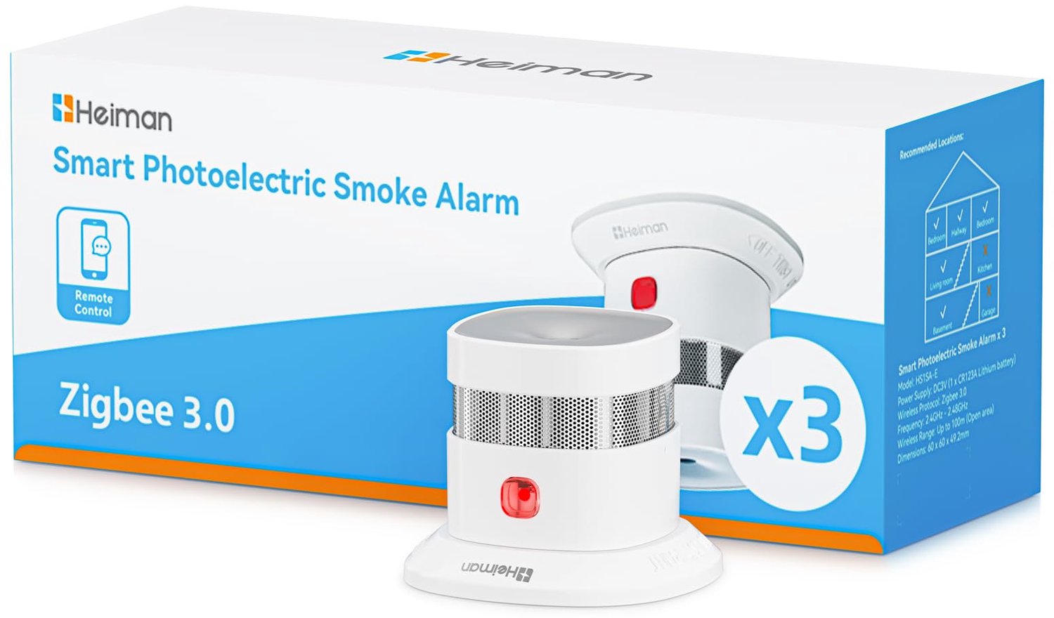 HS1SA-E Plus Smart Rookmelder met Foto-elektrische Sensor, Vereist Zigbee 3.0 Hub, Brandmelder voor Home-automatisering, Ondersteunt ZHA en Z2M voor, 3 Stuks