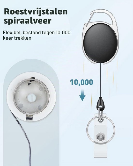 Set van 2 Uittrekbare Badge Reel voor Badgehouder, Stevige Sleutelhanger met RVS Veer en Nylon Koord, Ideaal voor Werk en Evenementen — afbeelding 2
