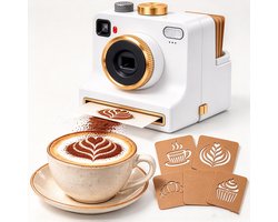Koffieprinter - 3D Latte Art Printer - Printer - Latte Art Camera met één klik - Inclusief vier kaarten - Gebruiksvriendelijk - Herbruikbaar poedergereedschap - Geschikt voor cappuccino's en lattes - Willekeurige stijlen - Wit