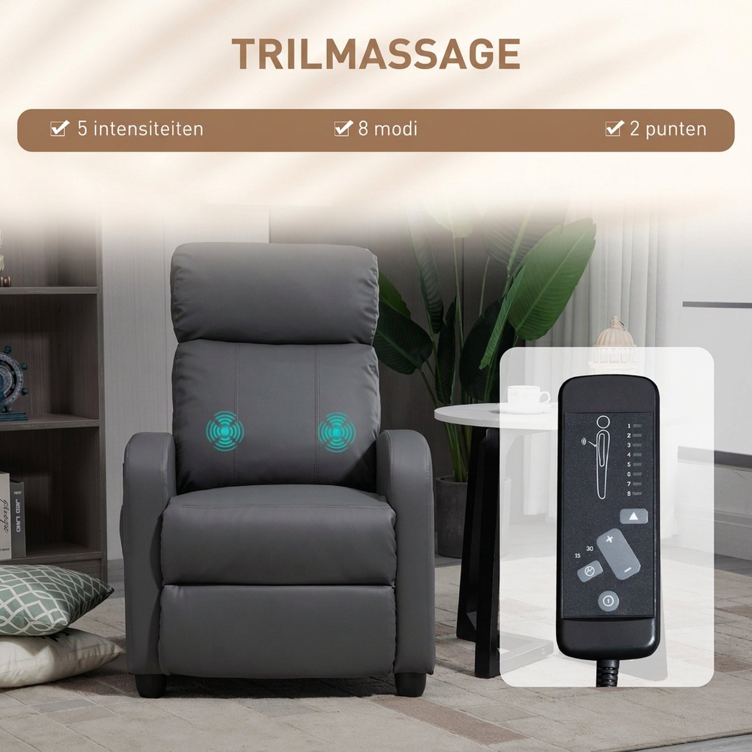 HOMCOM massage relaxfauteuil met afstandsbediening - Massagestoel, tv-fauteuil, relaxstoel - Grijs – foto 6