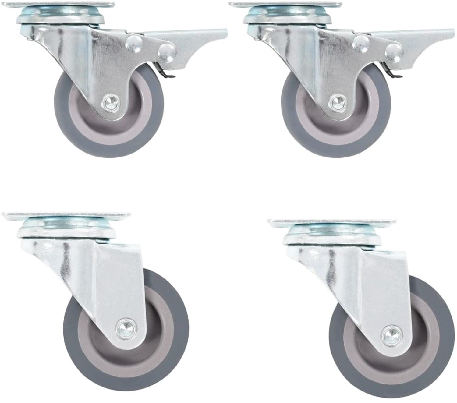 Zwenkwielen set van 4 - 50 mm - TPR-wielen - vloervriendelijk, ideaal voor meubels - m-winkel