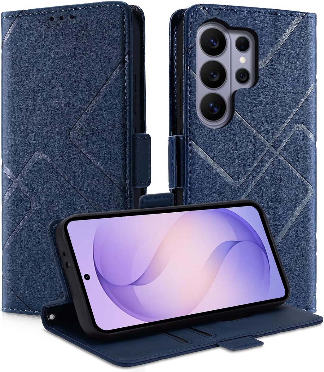 Telefoonhoesje voor Samsung Galaxy S26 Ultra, PU en TPU, klaphoes, met standfunctie, kaartenvak, stootvast, beschermhoes voor Samsung Galaxy S26 Ultra, blauw