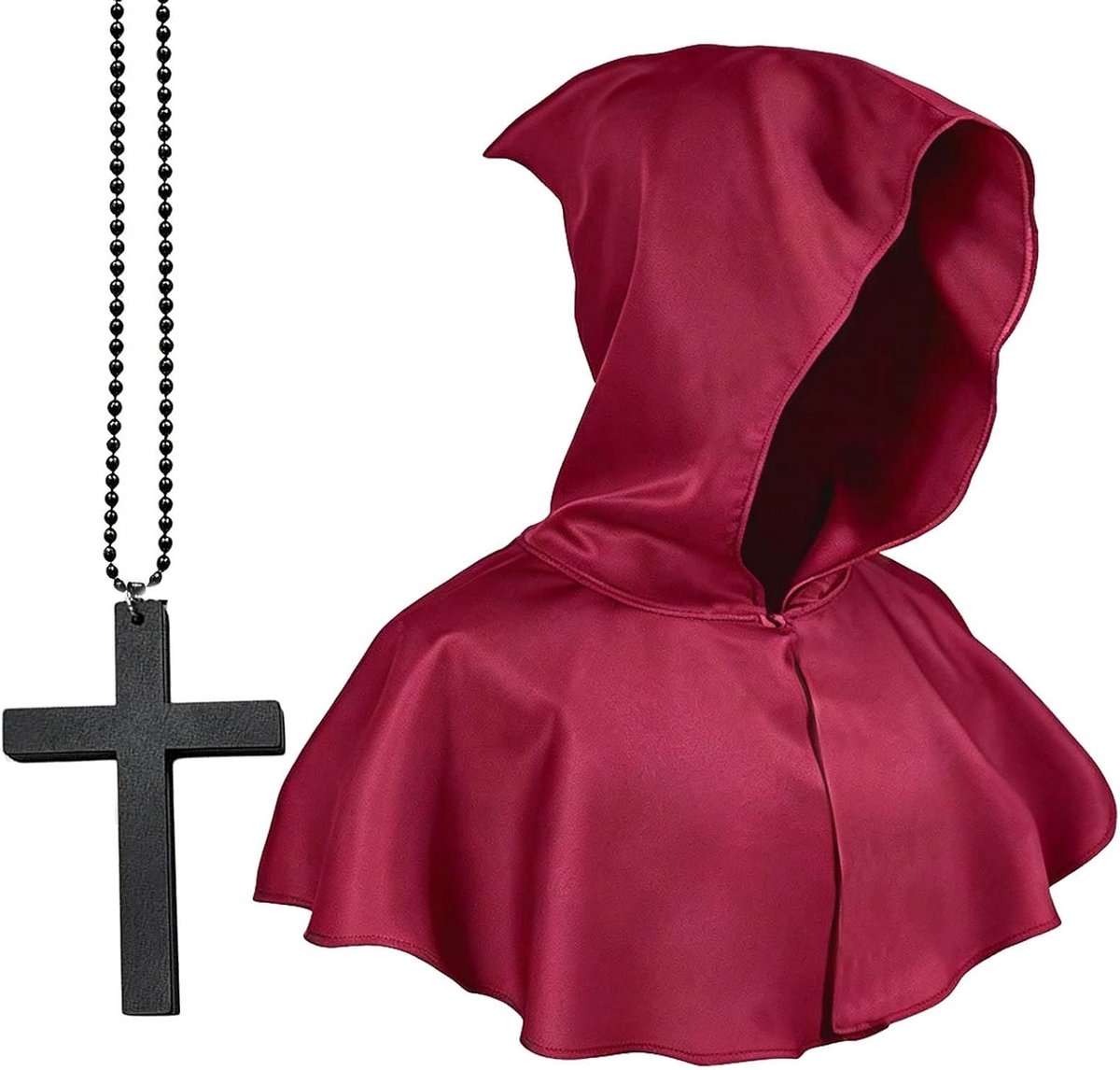 Gugel korte capuchon mantel met kruis halsketting