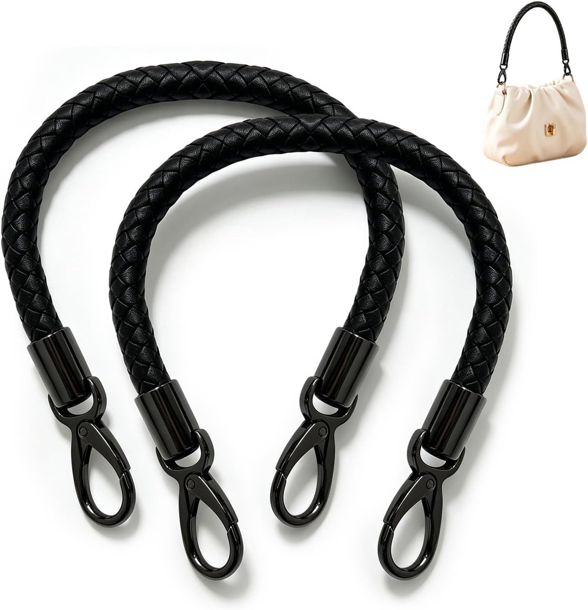 Handgrepen 40 cm - PU-leer met karabijnhaken - duurzame grip - ideaal voor fitness - ShopVlot