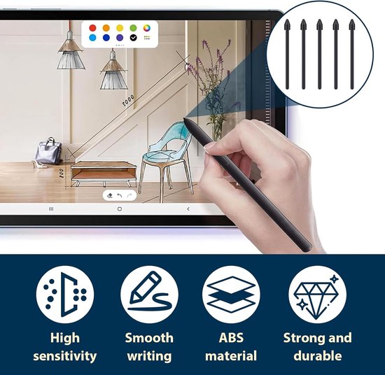 Verpakking met 12 punten voor Samsung, reservepunten voor S Pen, compatibel met Samsung Galaxy Tab S8/S8 Plus/S8 Ultra/S7/S7+Plus/S7 FE/S6/S6 5G/S6 Lite, incl. 2 reservegereedschappen, zwart — afbeelding 4
