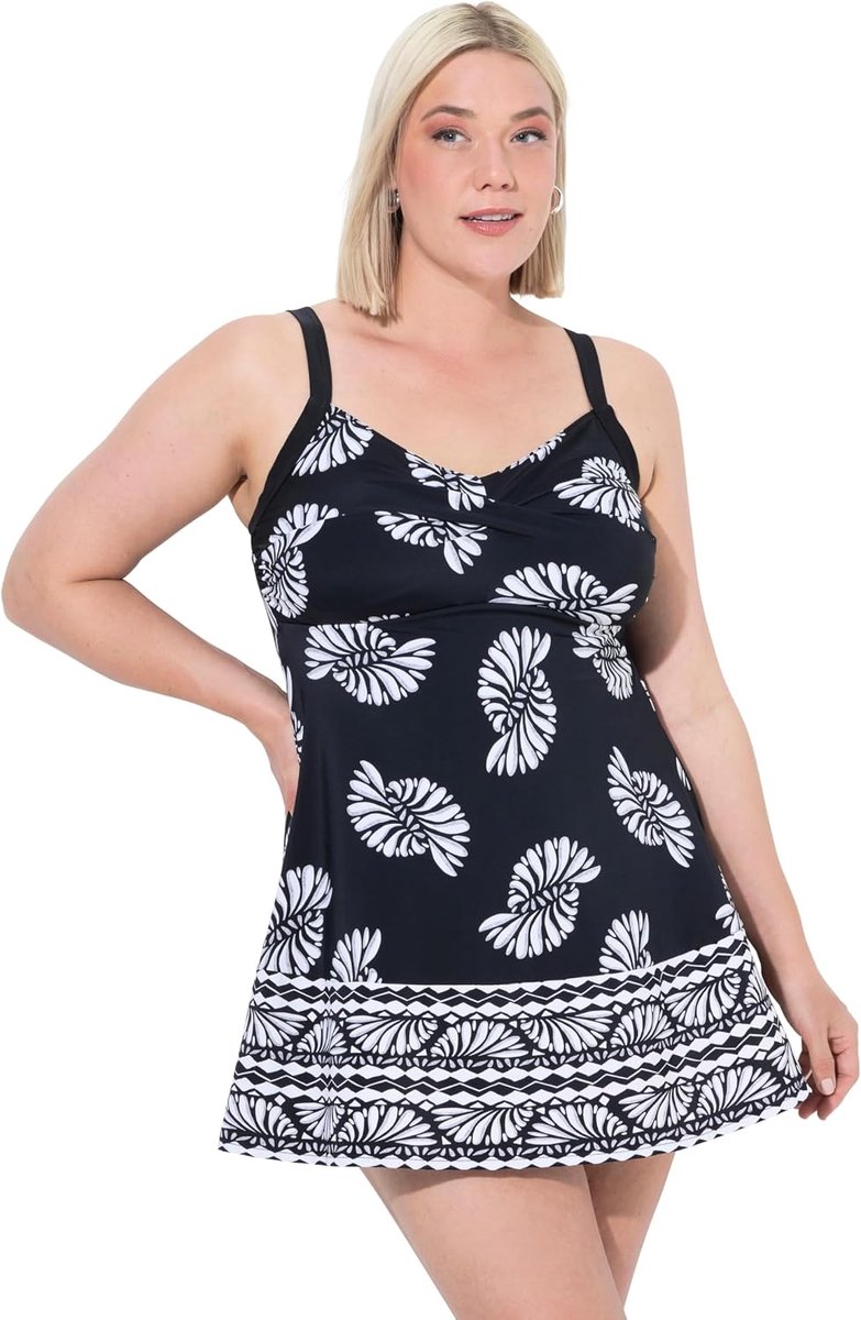 Popken Dames grote maten grote maten plus size badjurk Lola, ammonieten, zwart, 48