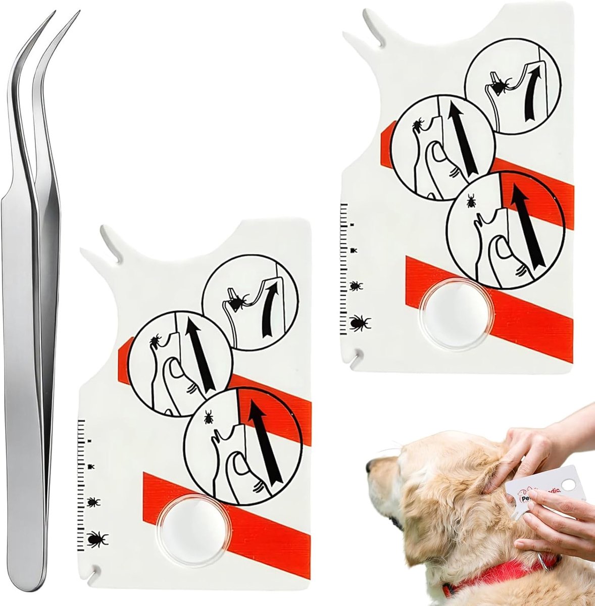2 stuks tekenpapier met vergrootglas, medische trekker met vergrootglas, tekenkaarten, voor mensen, honden, katten, snel en voorzichtig te verwijderen