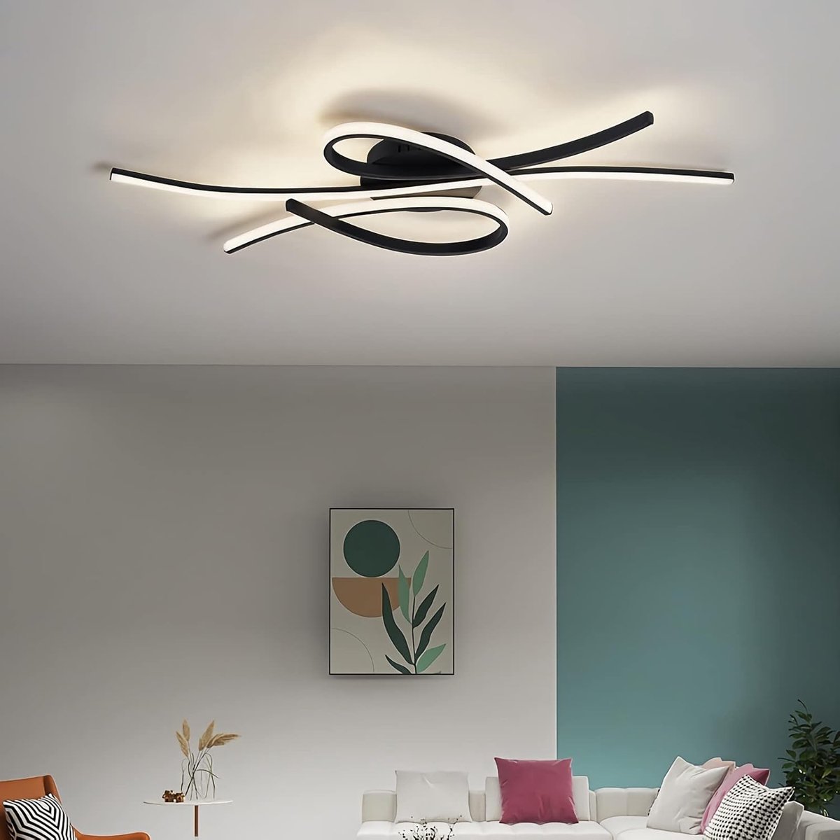 Plafondlamp Dimbare Plafondlamp Moderne Woonkamer Lamp Slaapkamer Lamp Plafond met Afstandsbediening Interieurontwerp Plafondlamp voor Eetkamer Keuken Studie Kantoor (Zwart, L100cm)