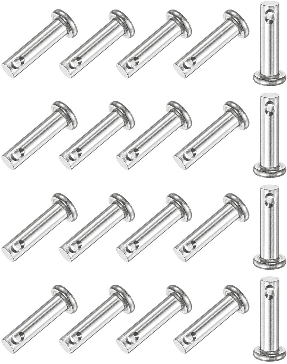 METERXITY 20 stuks vorkpennen met enkel gat, M5 x 20 mm, platte koppennen van roestvrij staal 304, herbruikbare verbindingsscharnierpennen