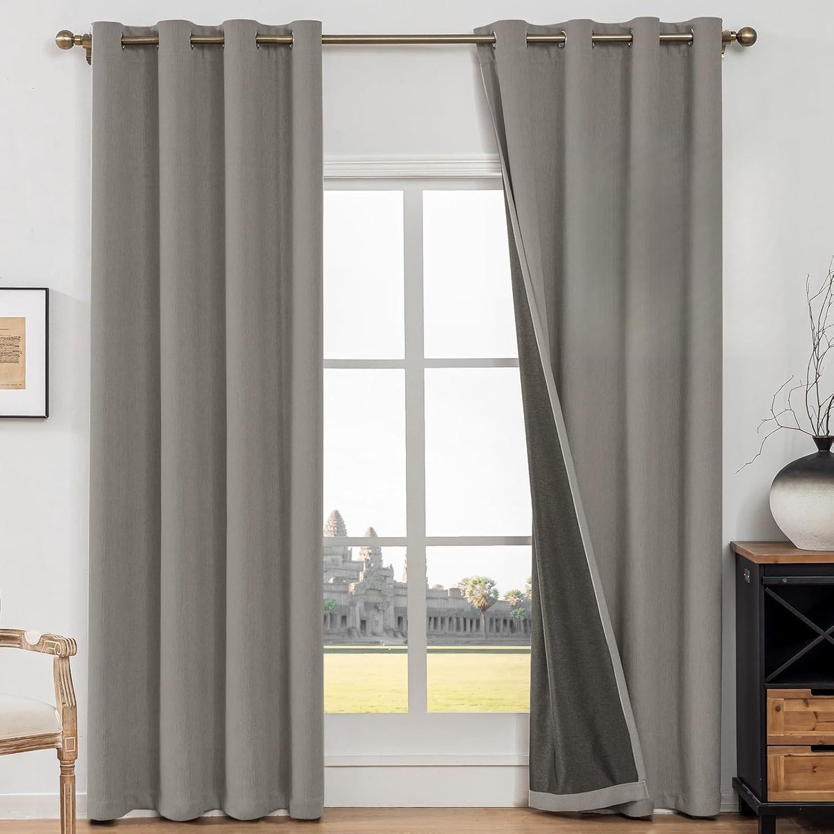 Verduisteringsgordijnen Voor Binnen, 2 Stuks, 140x260cm, Gordijnen Voor Woonkamer, Nep Linnen, Warmte-Isolerend, Geluidsisolerend Gordijn Met Ringen, Voor Slaapkamer, Kinderkamer, Koffie