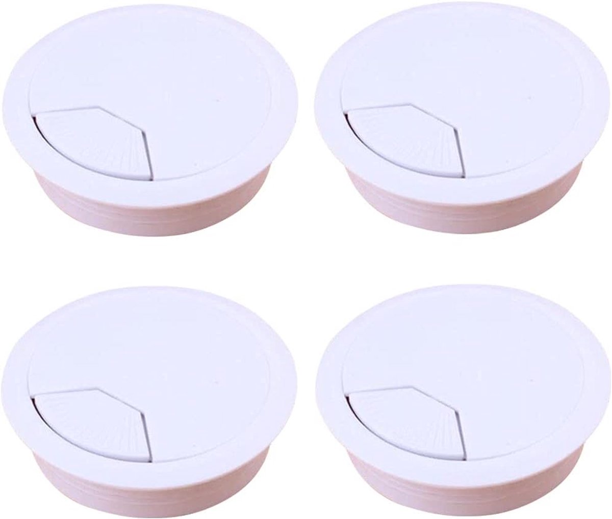 4 stuks kabeldoorvoer van ABS voor bureau, kabeldoorvoer voor tafel, tafeldoorvoer, rond, wit, 53 mm