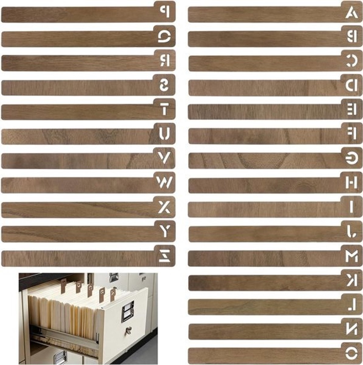Houten Vinyl Platenverdelers - Alfabetische Verdelers - Collectie Organiseren - Complete 26-delige Set - 348 x 44 cm - Houtkleur