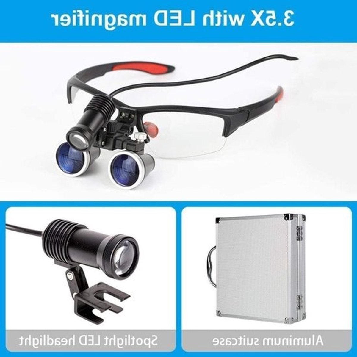 Vergrootglas Goggle Frame - Verrekijker Loep - Precisiewerk Uitvoeren - Verstelbaar LED-licht - 3.5x Vergroting - Zwart