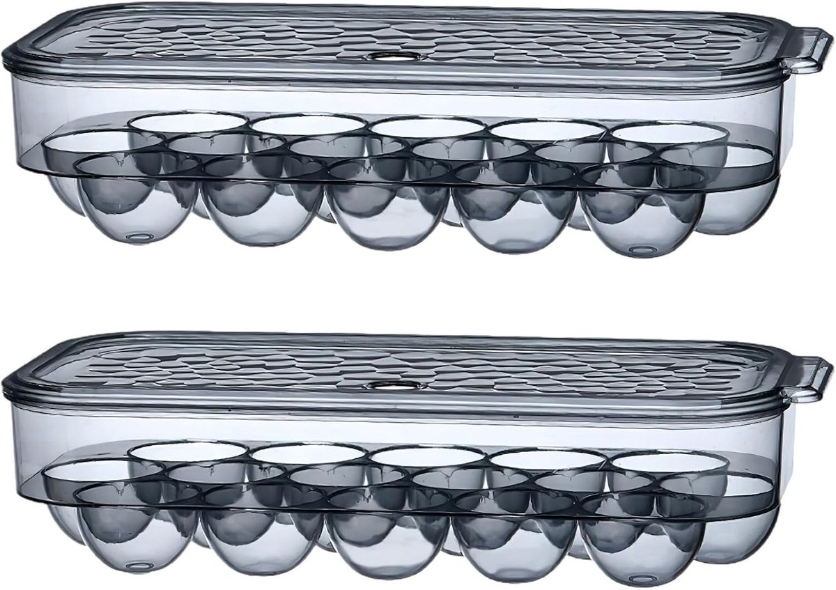 bedekte eierhouders opslag container dozen voor koelkast camping reizen met deksel past zwart (2 stuks)