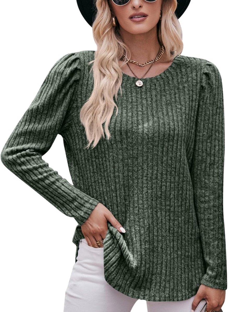 dames elegante gebreide trui warme pofmouwen hoodie sweatshirts dames lange mouwen tops, ronde hals lange mouwen basic shirt bovenstuk losse trui herfst winter trui