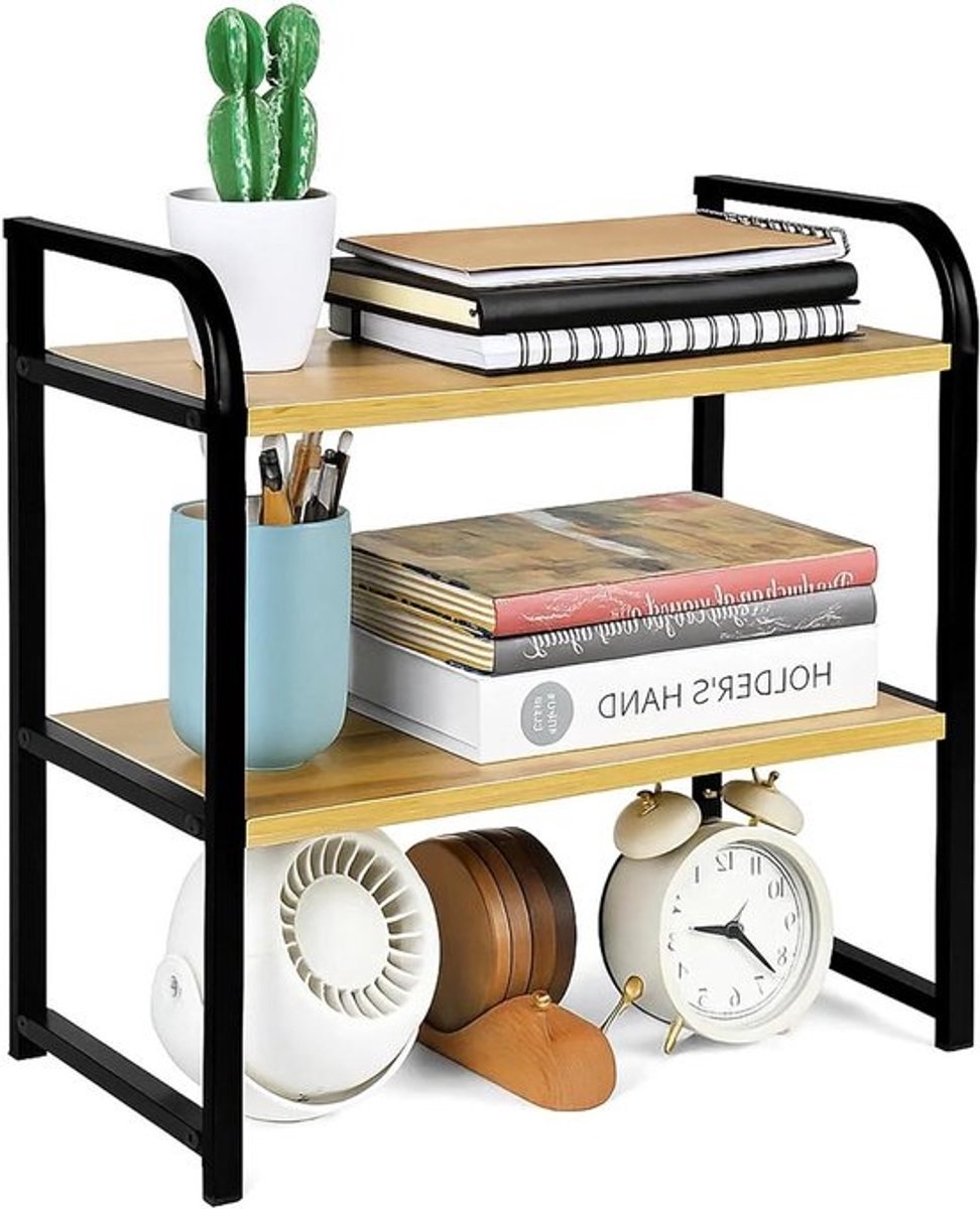 Bureau plank organizer - Opbergrek bureau - Bureau organiseren - Hout metaal constructie - 40 x 20 x 38 cm