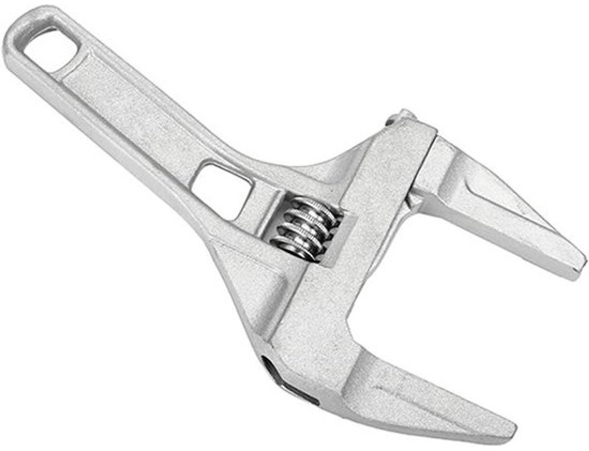 Mini Verstelbare Sleutel - Korte Schacht Sleutel - Sanitair Reparatie - Grote Opening - 300 mm Handvat - Zilver