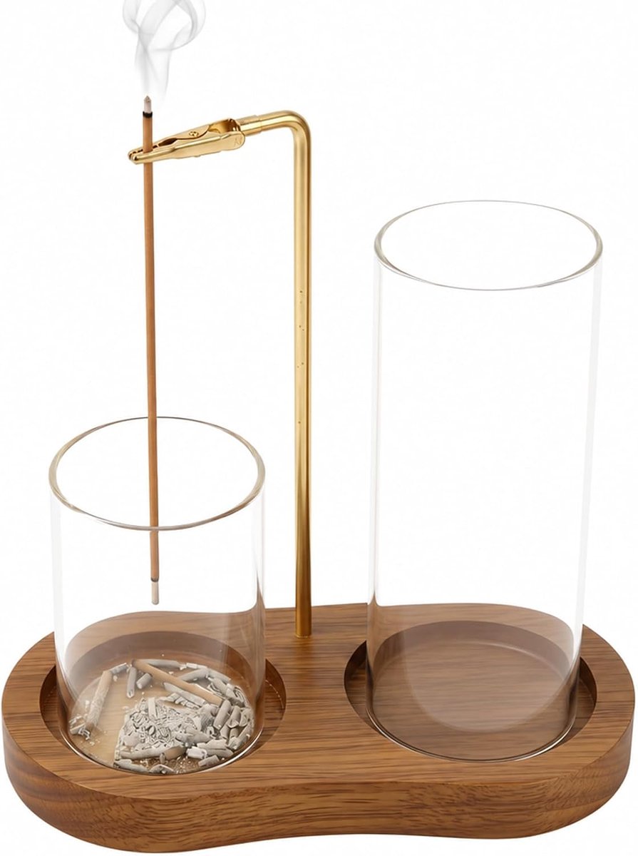 Wierookhouder tegen vliegende as - Houten basis - Metalen tang - Ideaal voor yoga - ShopVlot