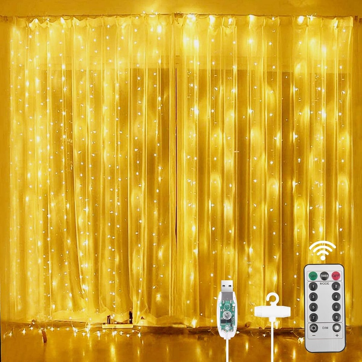 Sfeervolle Gordijnverlichting 3x3m - 300 LED String Lights met USB - 8 Lichtstanden, Warm Wit - Perfect voor Kerst, Feestjes en Interieurdecoratie Binnen