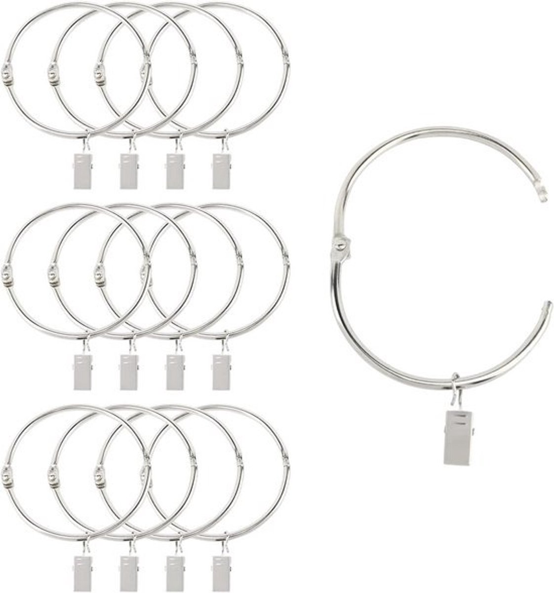 12 Pack Roestvrije Gordijnringen met Clips voor Bevestiging en Decoratie