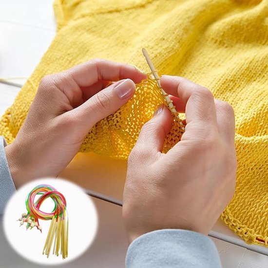 12-delige Bamboe Haaknaalden Set voor Tunesisch Haken met Kleurrijke Plastic Touw, Ideaal voor Dekens, Tapijten en Sjaals — afbeelding 4
