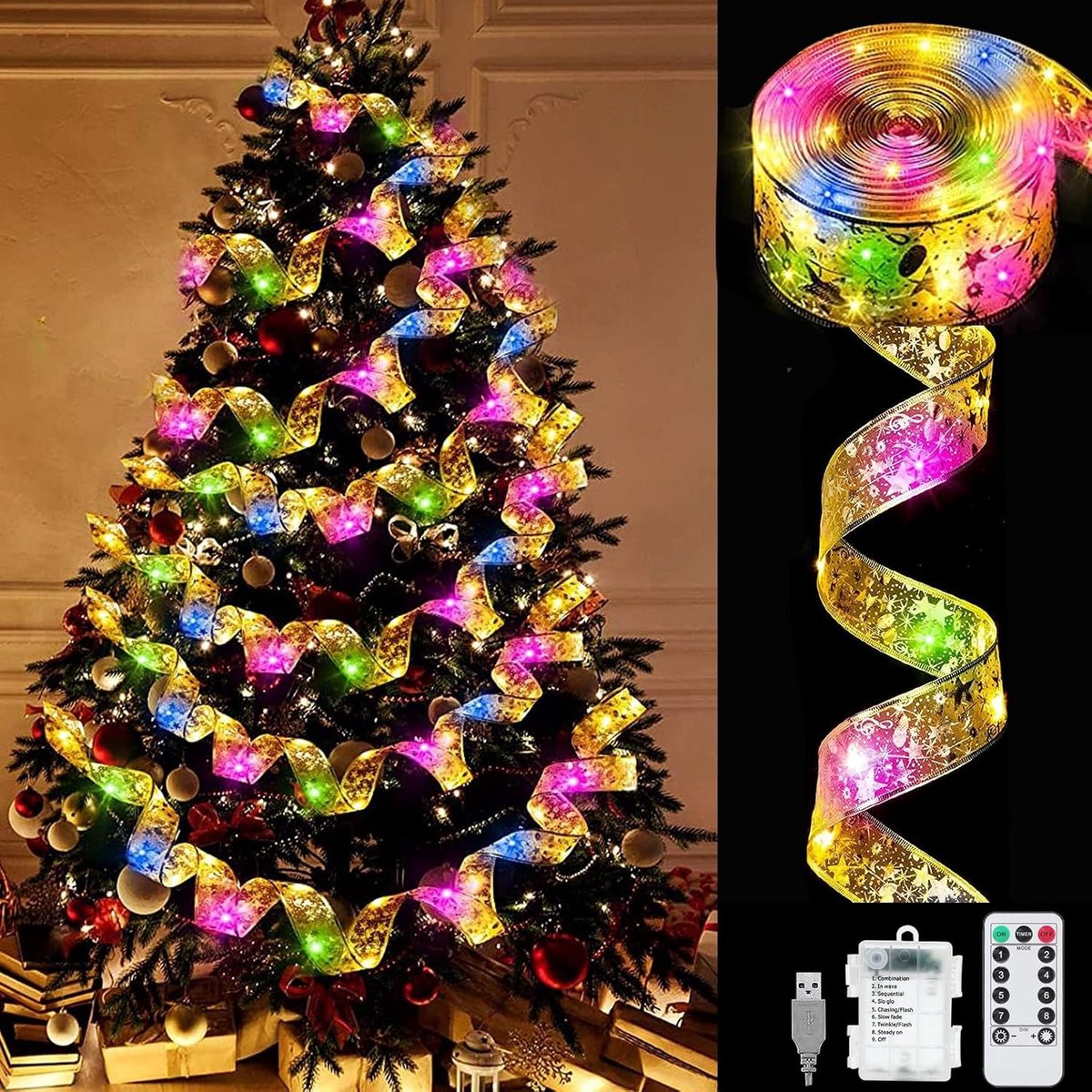 Sfeervolle 10 m Fairy Lights met 100 LED Lampjes voor Kerst, Bruiloft en Decoratie - Accu Aangedreven Lichtjes met Lint en Strik voor DIY Projecten