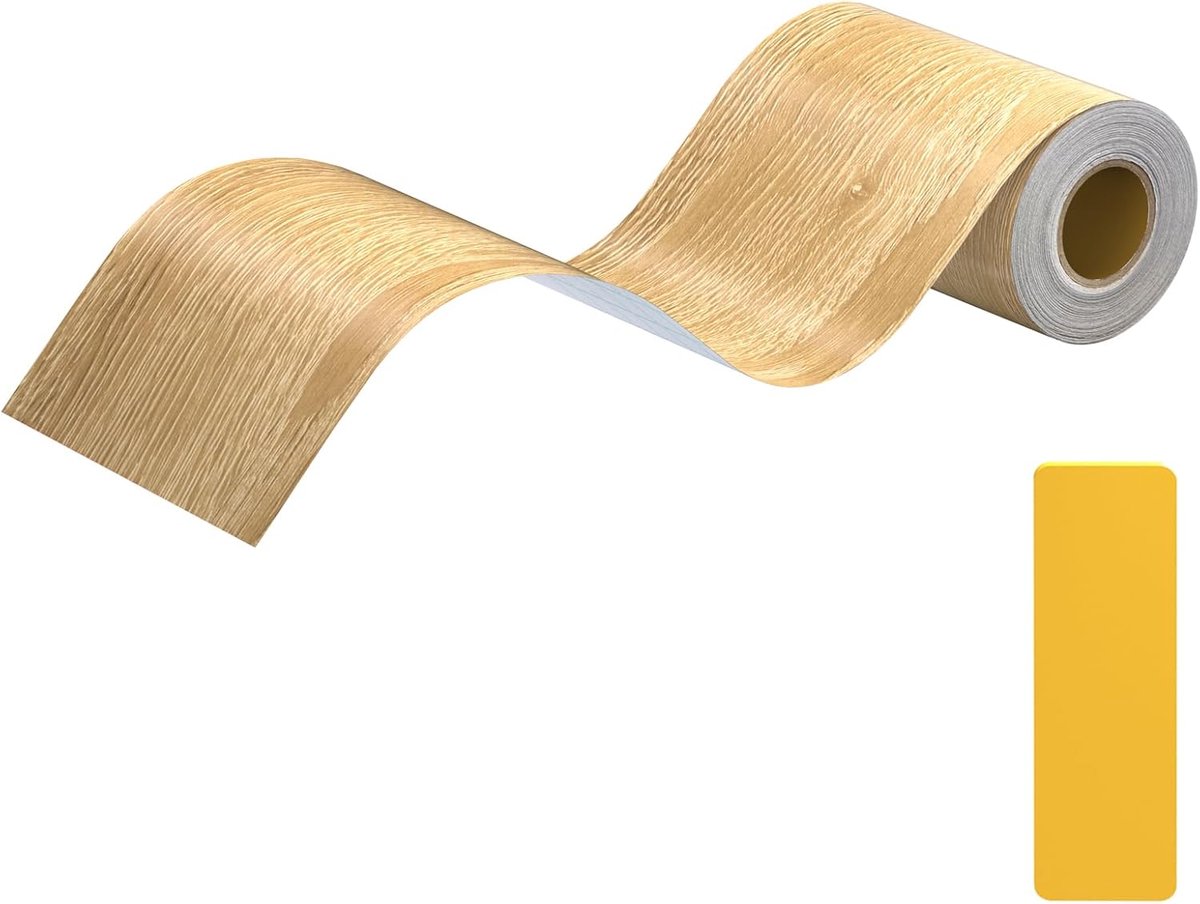 reparatietape, 3,9 x 33 ft, zelfklevende houtnerfbehangrand, spiegelframe, randsticker, pel-en-plak reparatiepatch voor ramen, deuren, vloeren (gele teakhoutnerf)