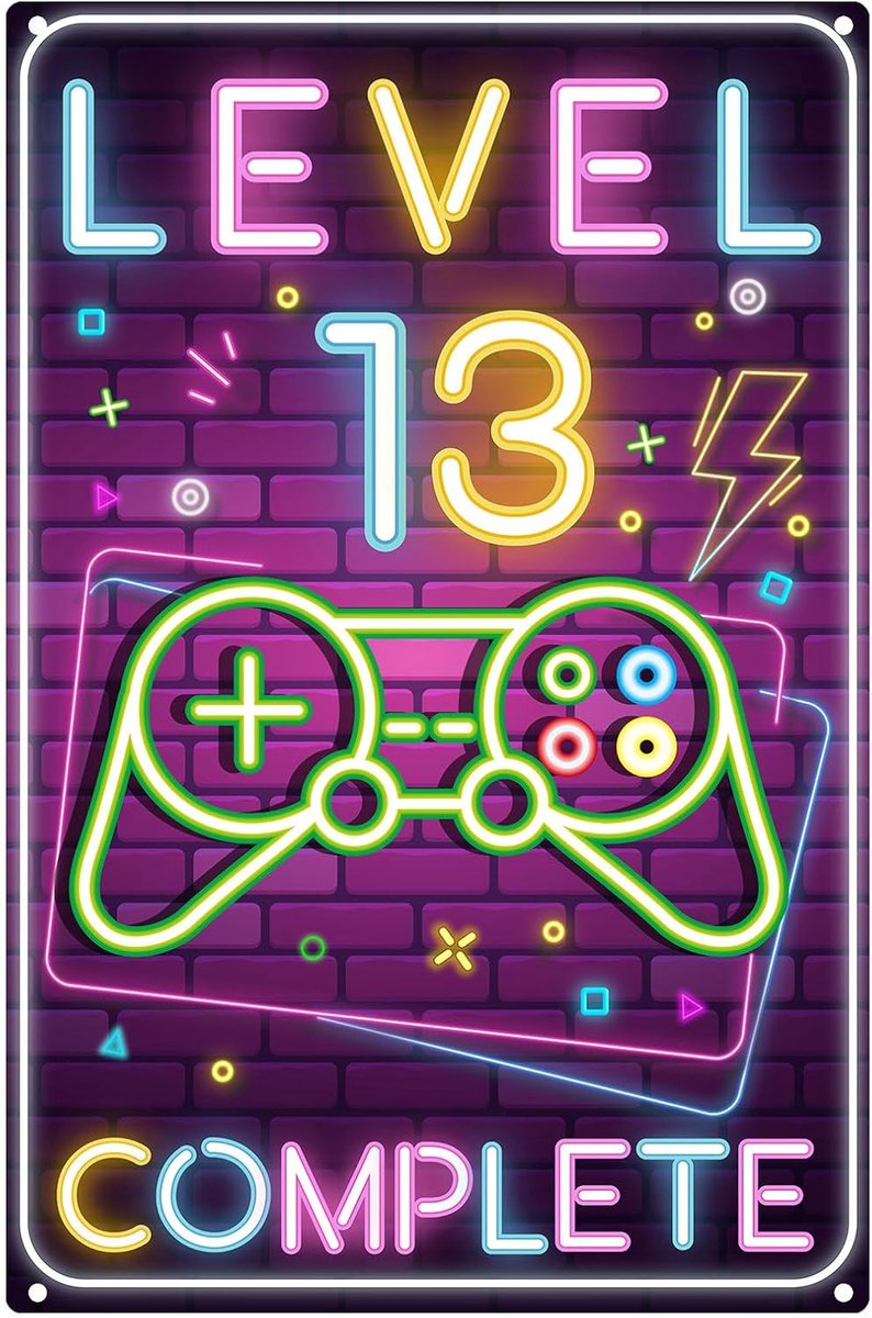 metalen bord 13e verjaardag jongen, LEVEL 13 COMPLETE deurbordje kinderkamer, 13 jaar verjaardagsdecoratie, grappig verjaardagsbord 13, gamer-verjaardagskaart 13, cadeau voor meisjes en jongens