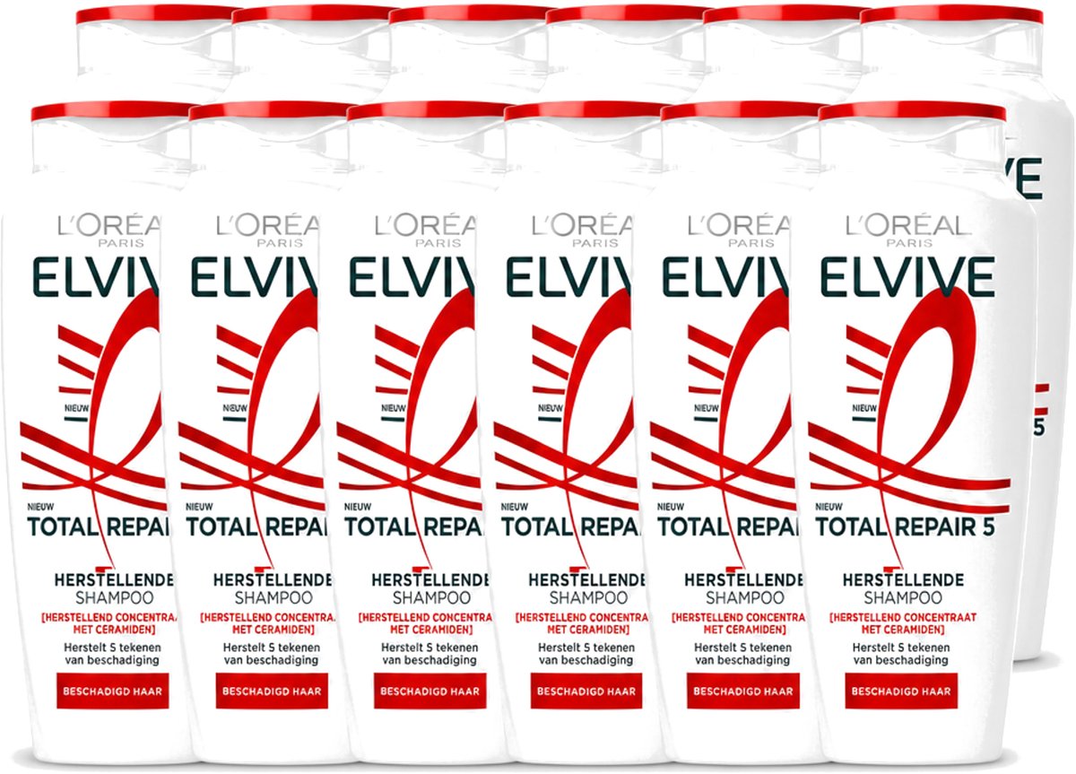 12 x L’Oréal Paris Elvive – Shampoo – Total Repair 5 – Herstellend – 250 ml - Voordeelverpakking - 12 stuks