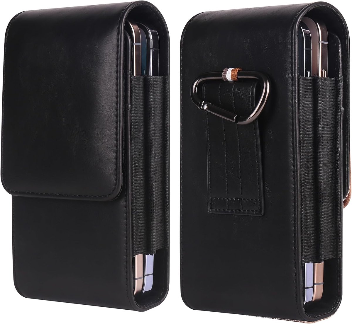 heuptas voor mobiele telefoon met kaartenvak, dubbele telefoonhoes voor heren, zwart, telefoonhoesje, riem, verticale magneetsluiting, holster, heuptas, heren, buiktas, beschermhoes met