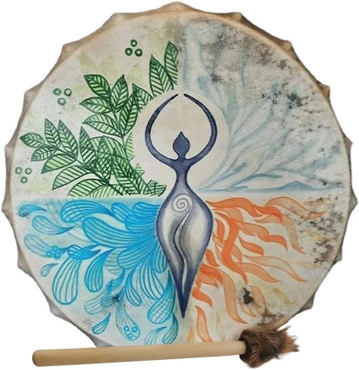 Sjamaantrommel, Siberische Trommel, Handgemaakte Muziek, Spirituele Bastrommel met Trommelstok, Spirituele Muziek, Geluidsgenezing, Trommelreflectie en Meditatie Volwassenen