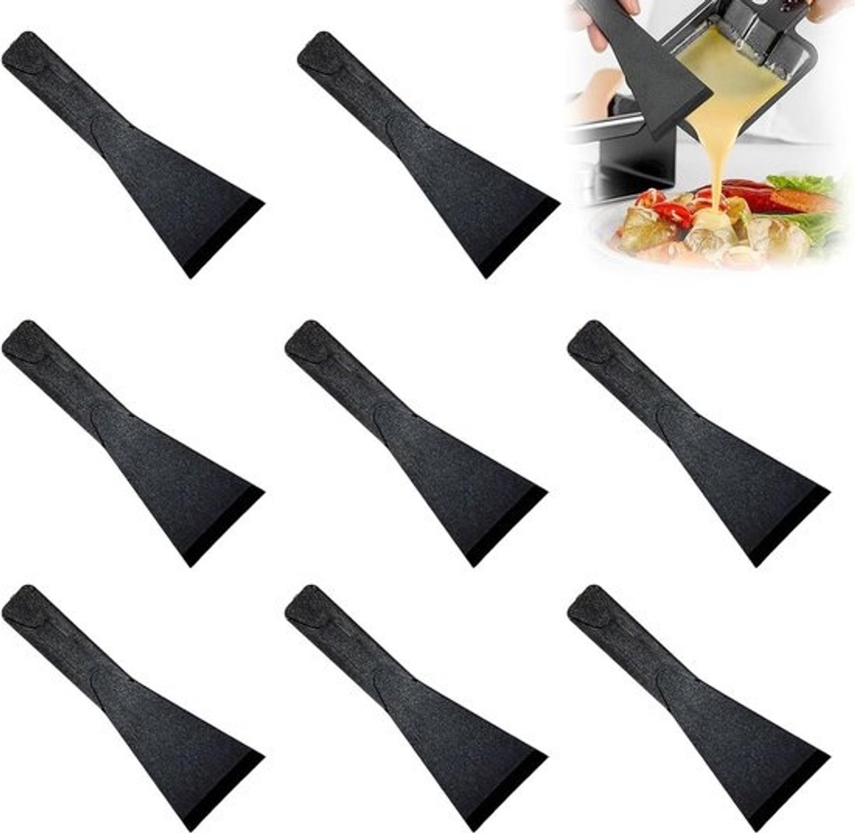 Raclettespatels Set - Gourmet Accessoires - Kaas Smelten - Hittebestendig Nylon - 8 Stuks - Zwart