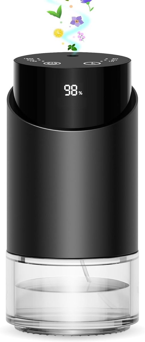 Diffuser voor etherische oliën, aromadiffuser voor thuis, grote ruimte, auto, bureau, mini-aromadiffuser met accu, 4 timers en 3 nevelniveaus, 100 ml capaciteit (Zwart)