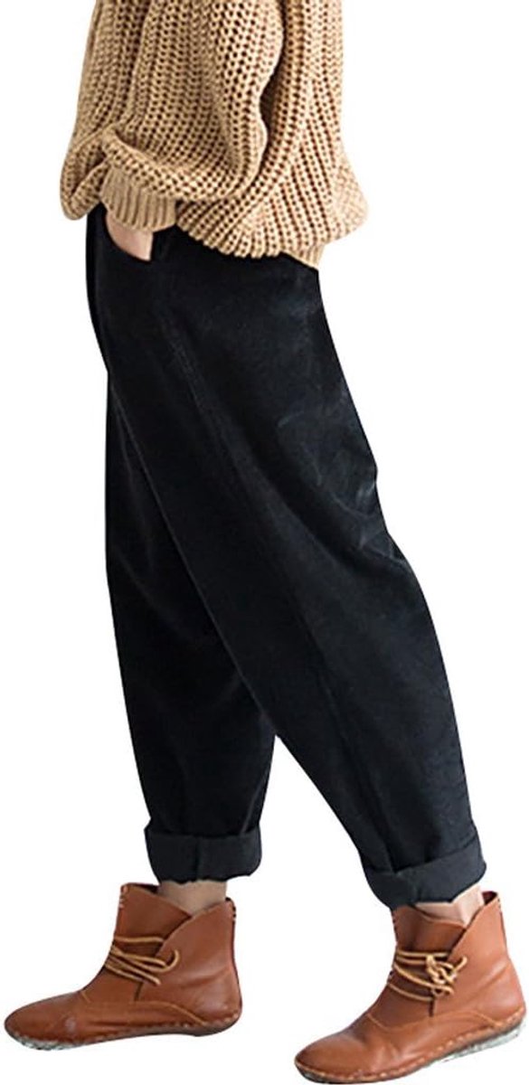 Dames Elastische taille Corduroy Broek met zakken
