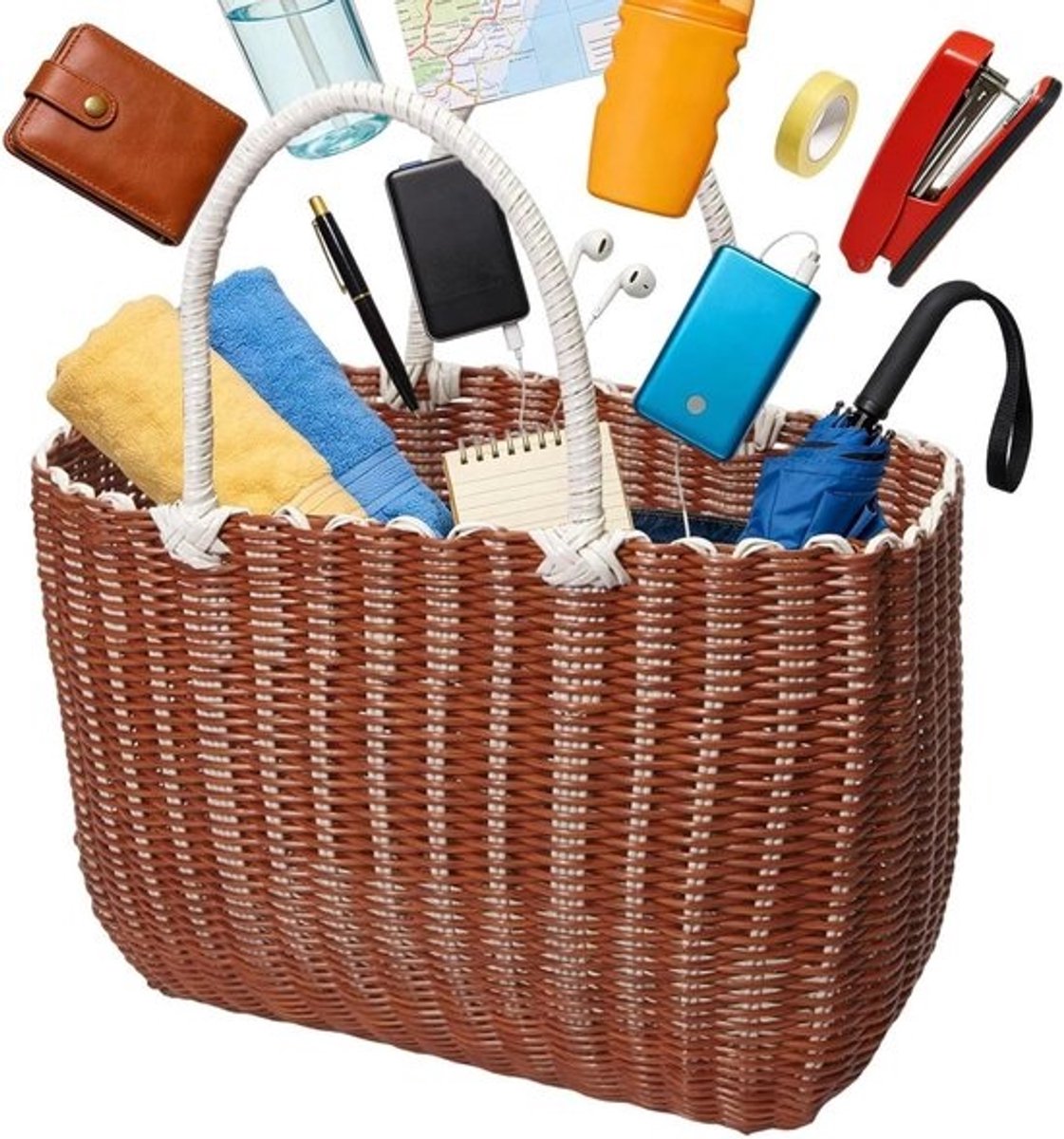 Boodschappenmand - Opbergbak Tuinmand - Picknicks en Kamperen - Vocht en zonlicht bestendig - 23x16x24cm - Bruin