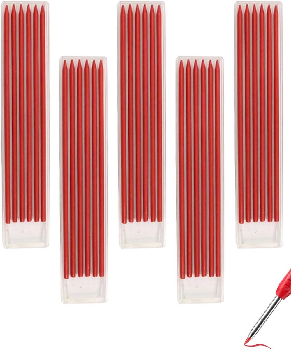 Dailygoods- Timmermanspotloden 2,8 mm - 30 Stuks - Rode Vullingen - Waterdicht - Hoogwaardig Grafiet - Nauwkeurige Markeringen - Potloodvullingen