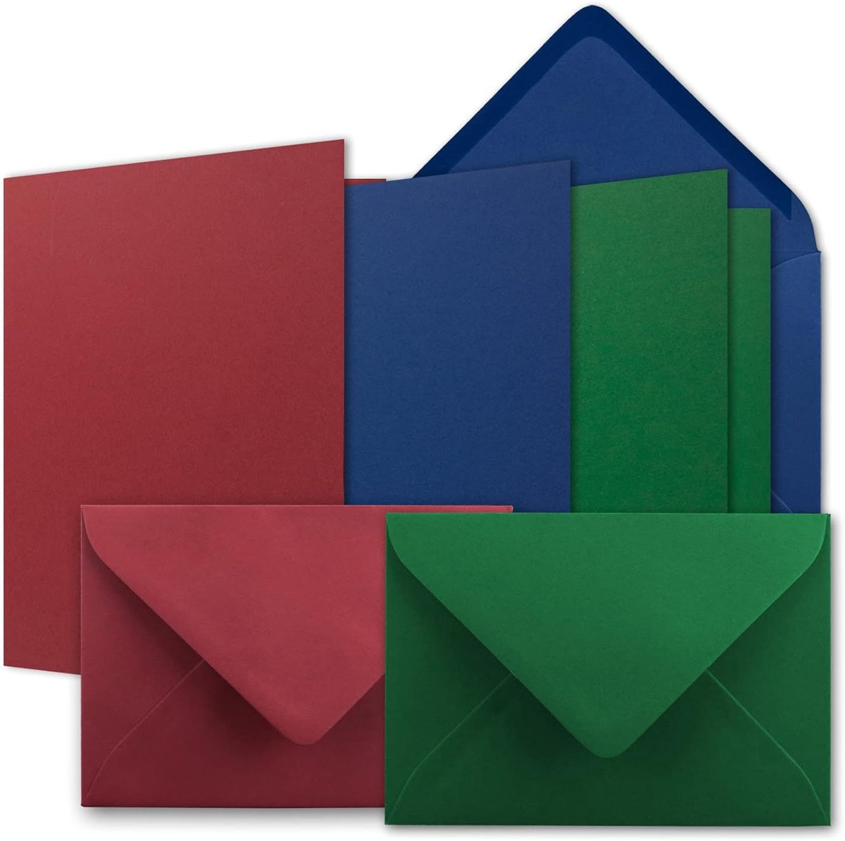 DIN B6, donkerrood, donkergroen, donkerblauw, vouwkaarten met enveloppen, 3 kleuren, 12 x 17 cm en enveloppen 12,5 x 17,5 cm, 15 stuks
