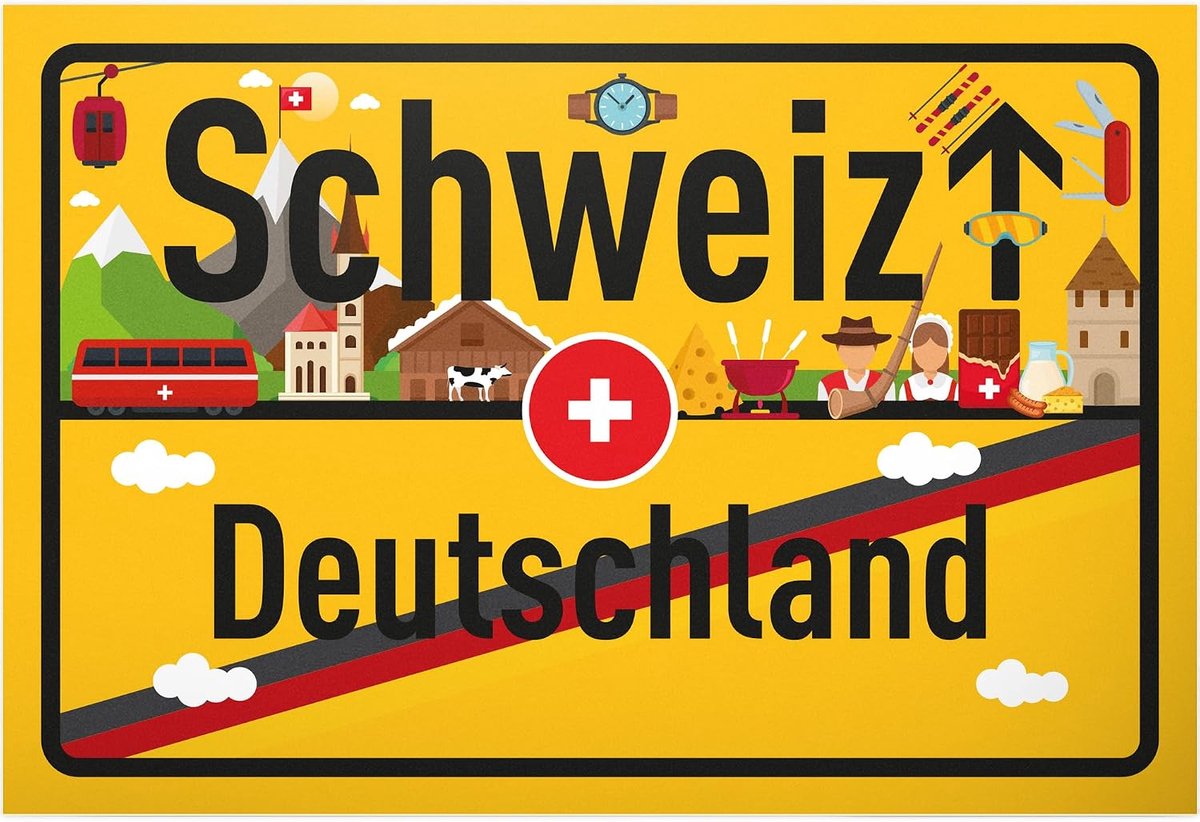 Zwitserland Duitsland plaatsbord - kunststof bord 30 x 20 cm - cadeau-idee cadeaubon reizen vakantie reisvoucher mannen en vrouwen geldgeschenk afscheidskaart werk cadeau-idee decoratie